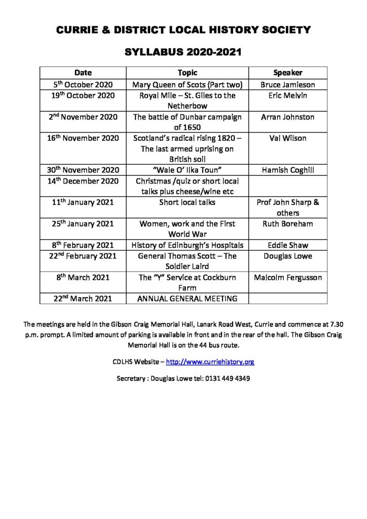 Curry and District Local History Society 2018-19 Syllabus